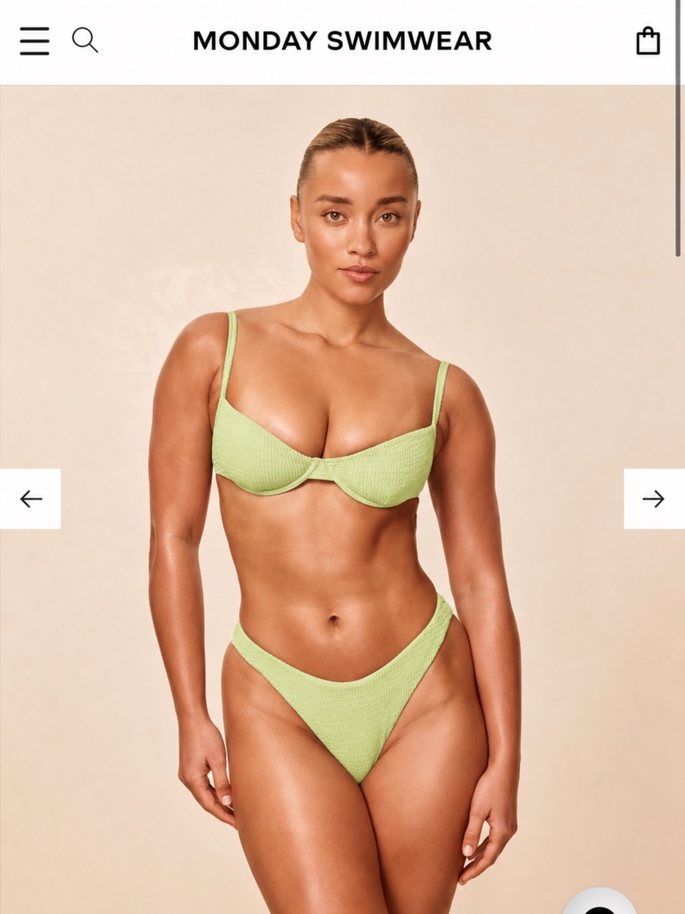 Monday Swimwear Lime Green Textured Bikini Set